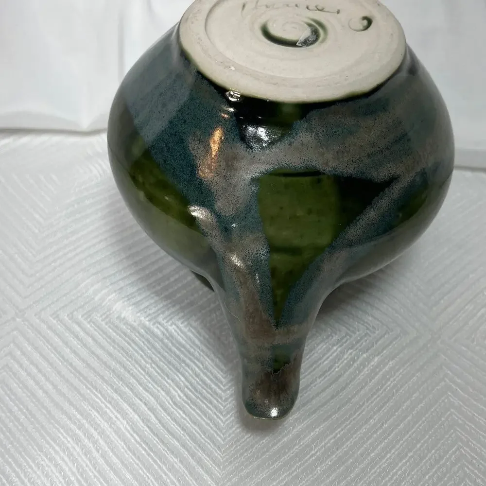 Handmade Ceramic Teapot Domed Lid Blue Green Glaze 6